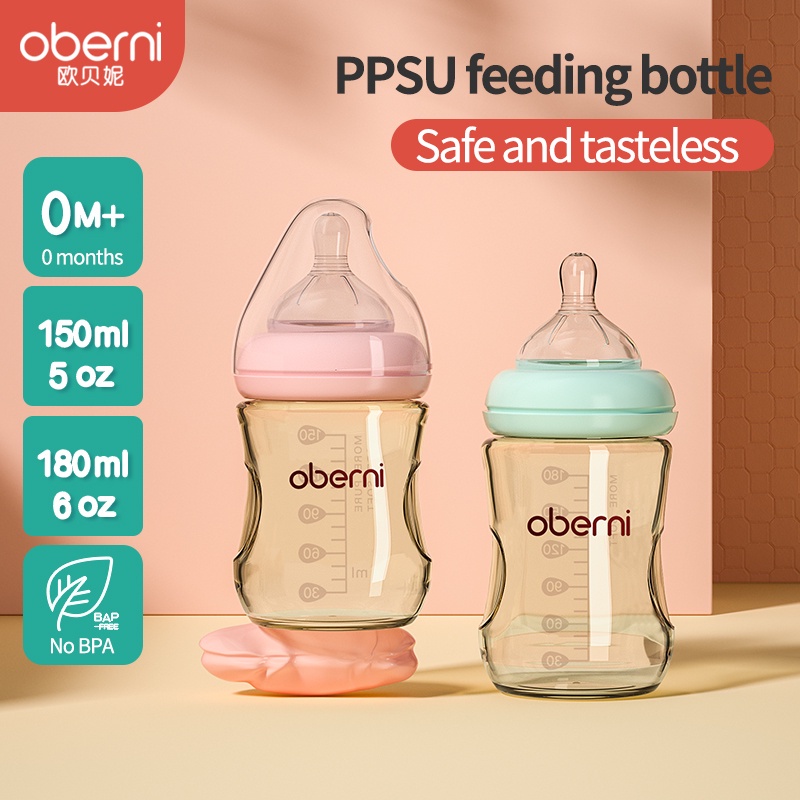 Oberni Bình sữa chất liệu PPSU chống rơi/ chống sặc cho bé 0-6 tháng tuổi dung tích 5oz 6oz