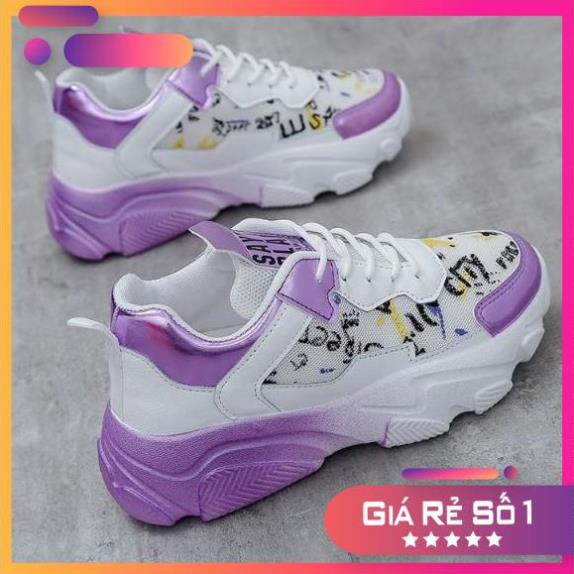 Giày Nư_giày thể thao ulzzang đế cao Phối lưới Họa Tiết Chữ