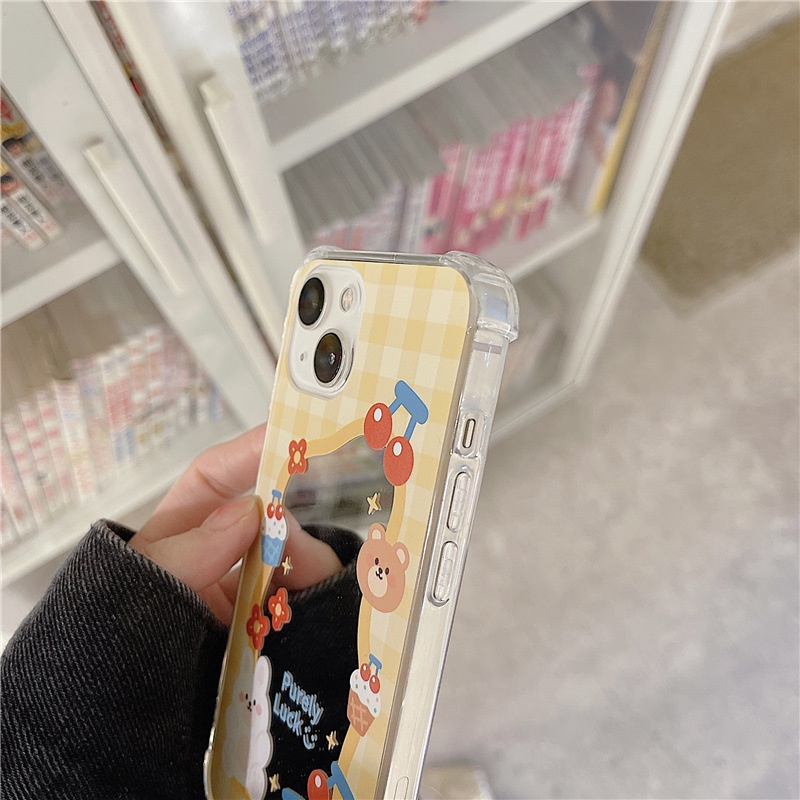 Ốp lưng iphone Ốp Điện Thoại Tráng Gương Họa Tiết Gấu Và Bánh Kem Cho Apple Iphone 11 Promax 14pro 6/7/8/Plus/11/xsmax/Pro Max/Mini Dinuo case