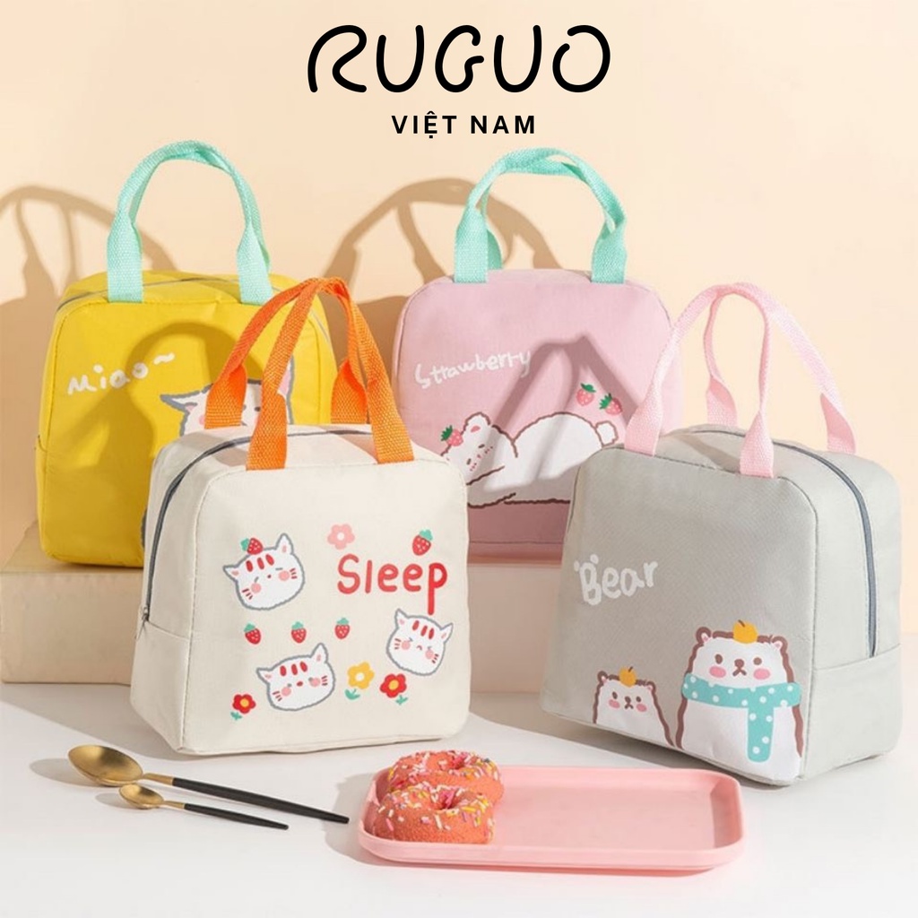 Túi Giữ Nhiệt, Túi Đựng Hộp Cơm Style Nhật Bản Hình Động Vật Cute Chống Thấm Nước Được Chọn Mẫu