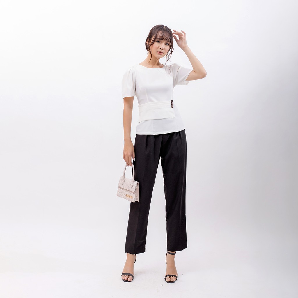 Áo nữ kiểu công sở thiết kế thời trang Eden tay ngắn phồng cổ tròn chất liệu thoáng mát dễ phối đồ - ASM081