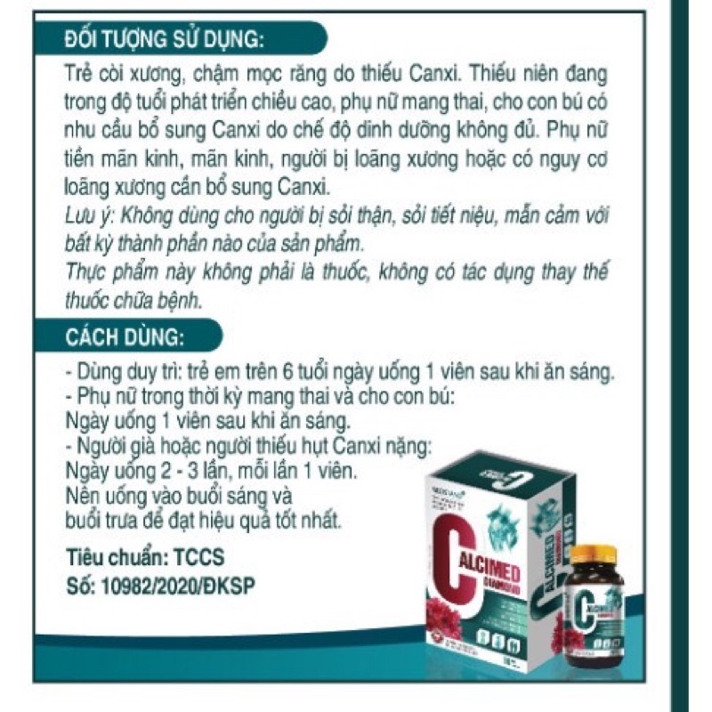 Viên uống Canxi Calcimed Diamond - Canxi thực vật hỗ trợ phát triển chiều cao, chắc khỏe xương