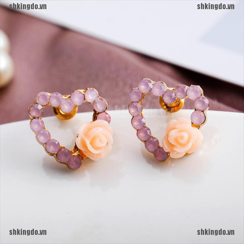 Set 9 cặp khuyên tai hình hoa đính hạt ngọc trai pha lê sang trọng cho nữ