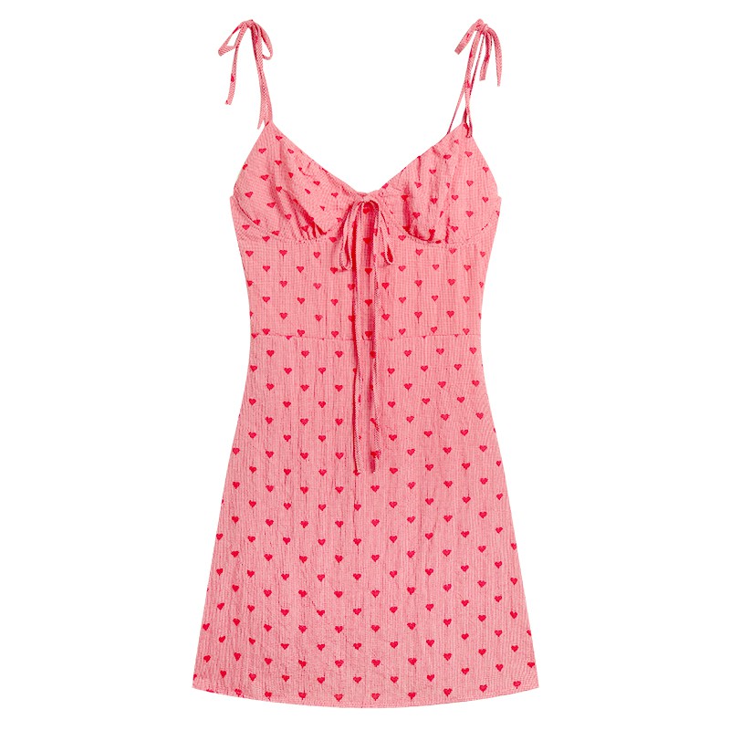 *SẴN SIZE L*   FREESHIP VÁY 2 DÂY CHẤT THUN MỊN ÔM BODY hoạ tiết trái tim thêu 👗