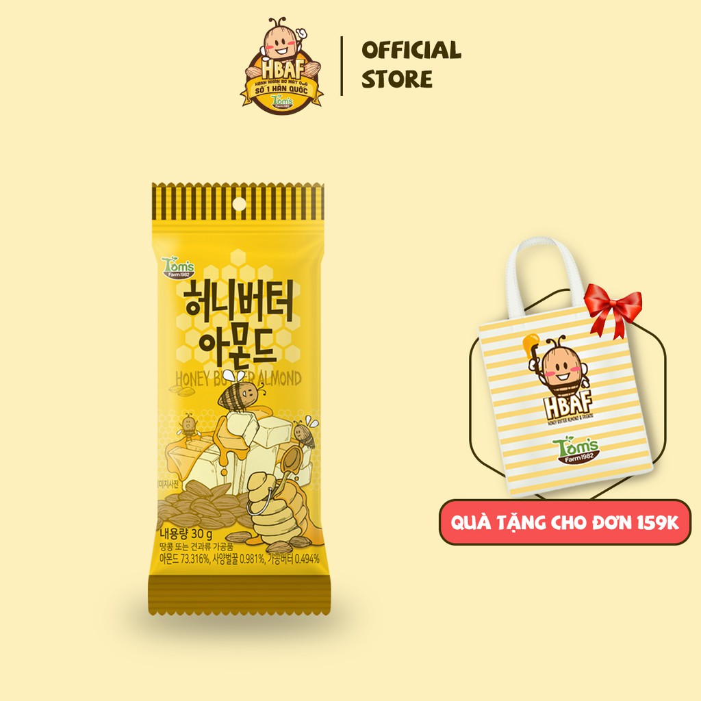 Hạnh nhân tẩm Bơ Mật Ong Tom's Farm 30g