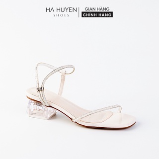 Sandal cao gót nữ HÀ HUYỀN thiết kế quai đá ngọc vát cổ rút gót vuông trong 5 phân - SD383