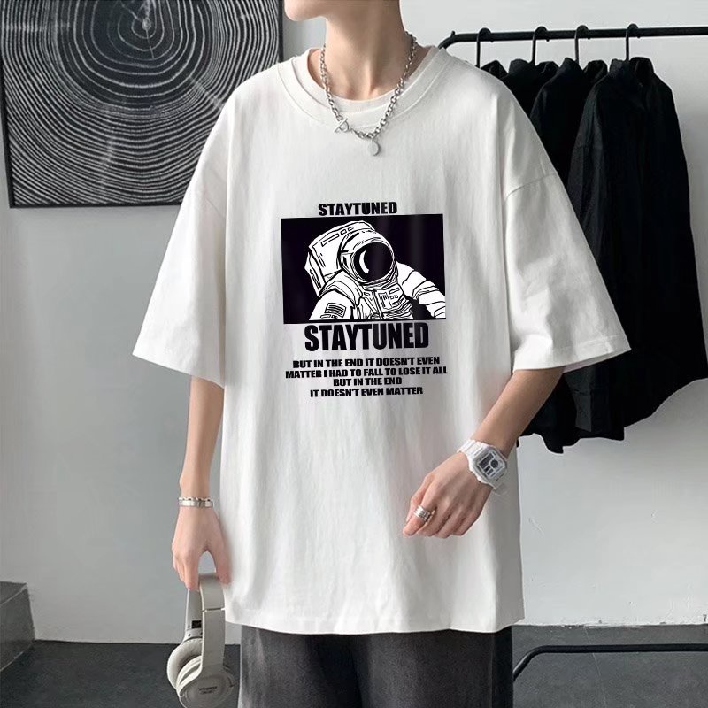 【M-8XL】Áo Thun Dáng Rộng In Hình Phi Hành Gia Phong Cách Hip Hop Thời Trang Mùa Hè Hàng Mới Dành Cho Nam Sinh
