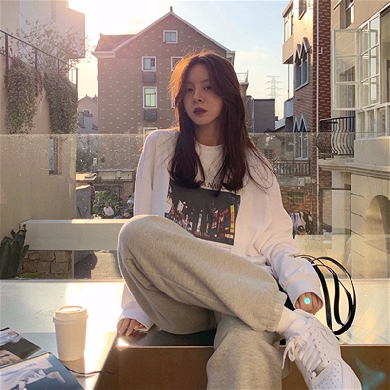 Áo Thun Tay Dài Dáng Rộng In Họa Tiết Thời Trang Mùa Thu Mới Cho Nữ