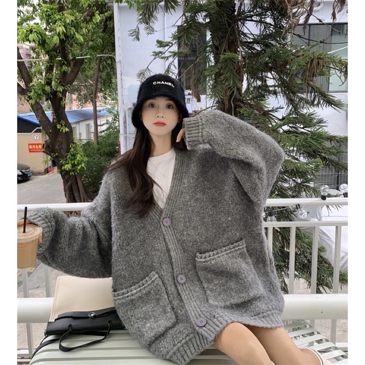 Áo khoác len lông cardigan dáng rộng ấm áp mùa đông dễ thương Yannie