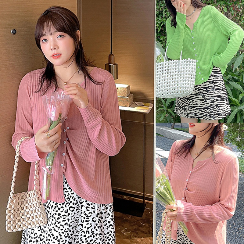 Áo Khoác Cardigan Dệt Kim Mỏng Màu Trơn Cài Nút Xinh Xắn Cho Nữ