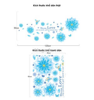 Decal dán tường sao hoa xanh