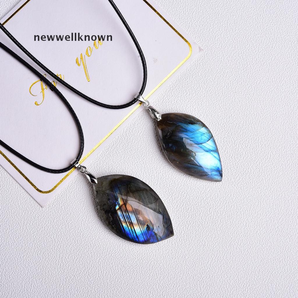 Mặt Dây Chuyền Đá Labradorite Tự Nhiên 100% Hình Chiếc Lá