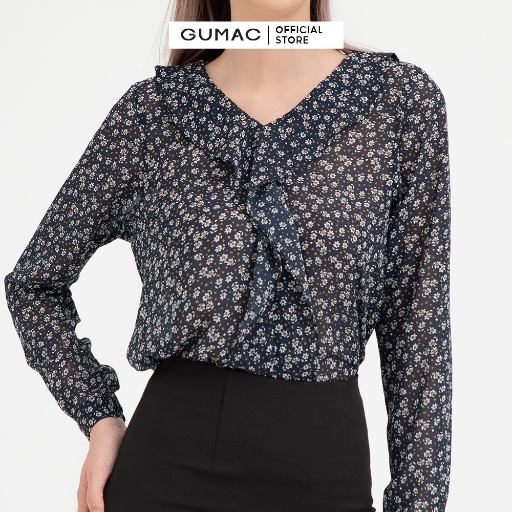 [Mã WABRGU100 giảm 15% đơn 249K tối đa 100k] Áo voan nữ hoa cổ bèo GUMAC phong cách trẻ trung, thanh lịch AB498 | BigBuy360 - bigbuy360.vn