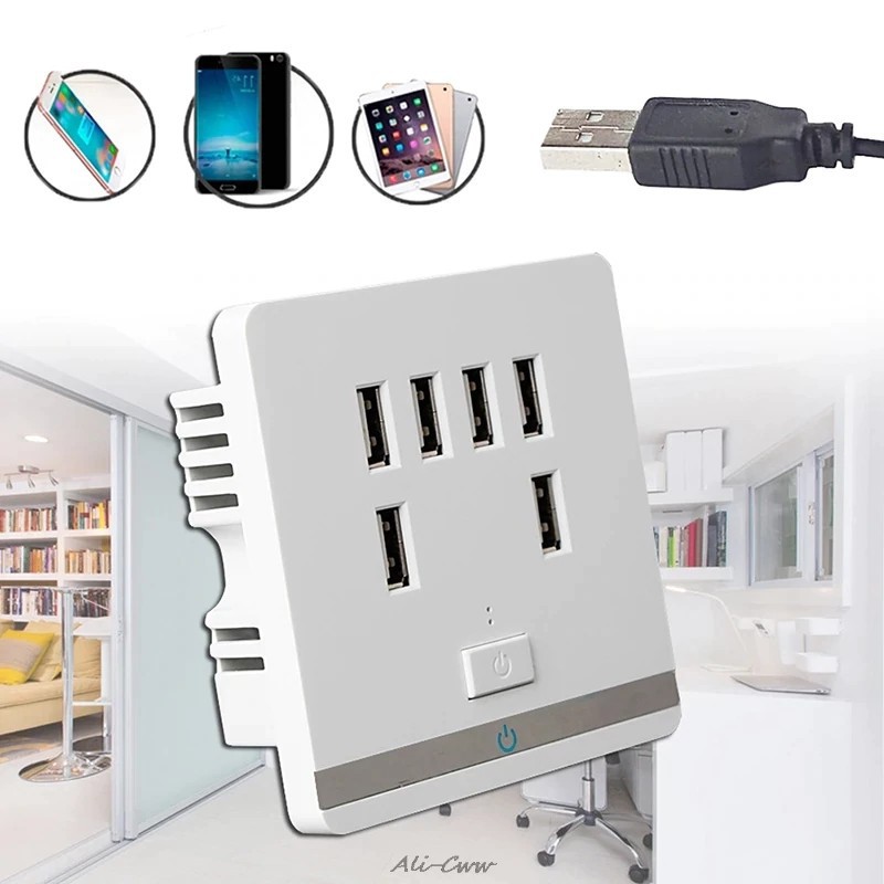 Ổ Cắm Sạc USB Âm Tường 6 Cổng USB Cao Cấp TK-BS6U - Cho Văn Phòng, Khách Sạn, Quán Cafe.vv