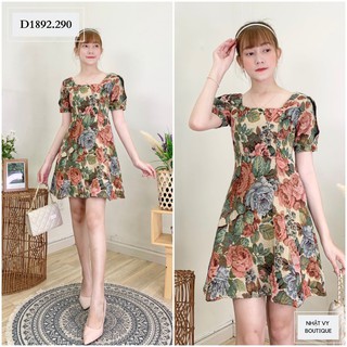 Đầm hoa chất bố thái, họa tiết hoa nhẹ nhàng - D1892