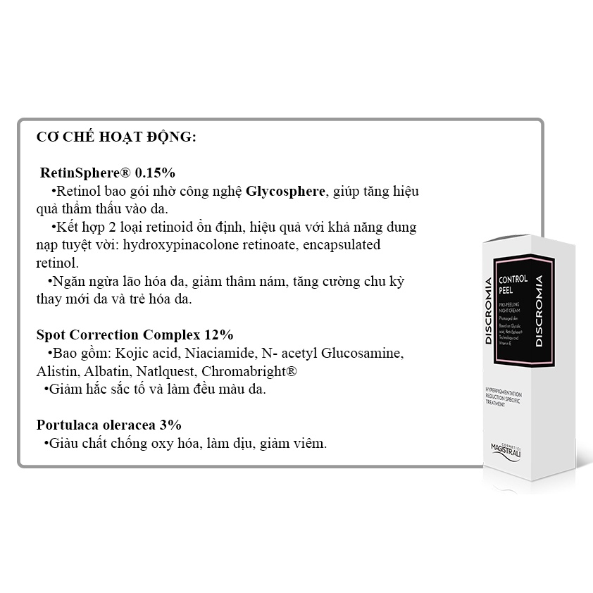 Serum dưỡng sáng da Discromia Control Serum 30ml - Retinol 0.15% tinh chất dưỡng trắng, giảm thâm nám, lão hóa