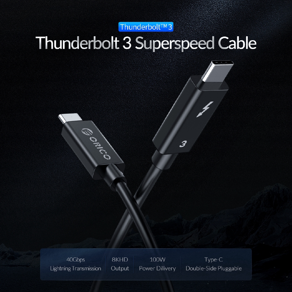 Cáp sạc nhanh ORICO Thunderbolt3 hỗ trợ truyền dữ liệu/video HD TBL05/TBL07 USB C PD 100W 400Gbps 8K60HZ