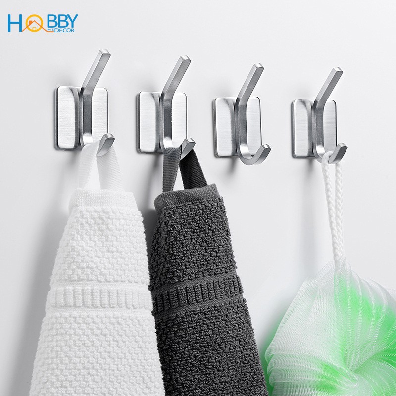 Combo 4 móc treo đồ Inox HOBBY Home Decor V137 kèm keo dán gạch men siêu dính - có sẵn keo dán