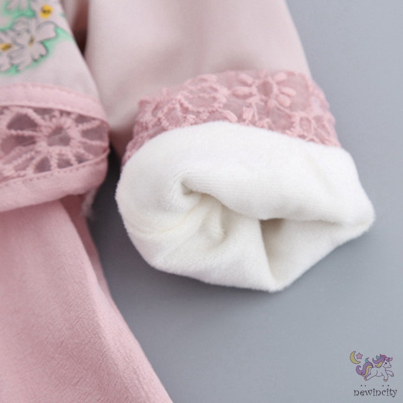 Đầm Nhung Phối Ren Phong Cách Trung Hoa Xinh Xắn Cho Bé Gái