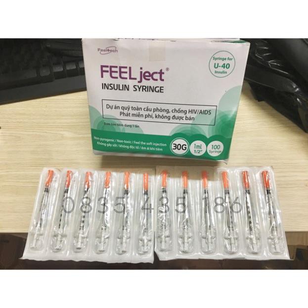 100 Bơm kim tiêm thẩm mỹ 1cc FEEL JECT (40 đơn vị)-Kim tiêm tiểu đường