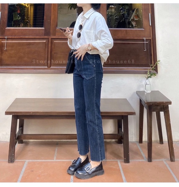 Quần jeans ống đứng xiêu tôn dáng