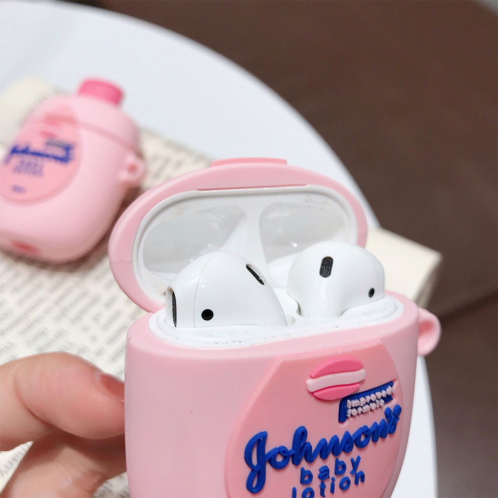 Vỏ silicon 3D hình chai sữa tắm Johnson's dễ thương bảo vệ hộp sạc tai nghe Airpods 1 2
