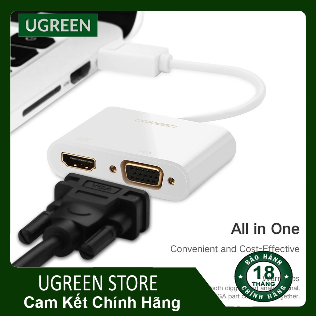 Dây cáp chuyển cổng DisplayPort qua cổng VGA và HDMI l Hỗ trợ độ phân giải 4K, full-HD l UGREEN MM138