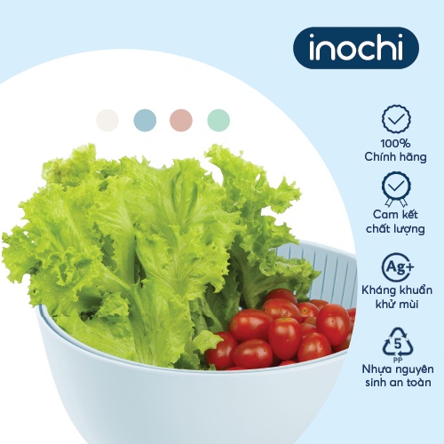 Bộ thau rổ đa năng Inochi - Yoko 23 cm màu Xanh/Hồng/Ghi