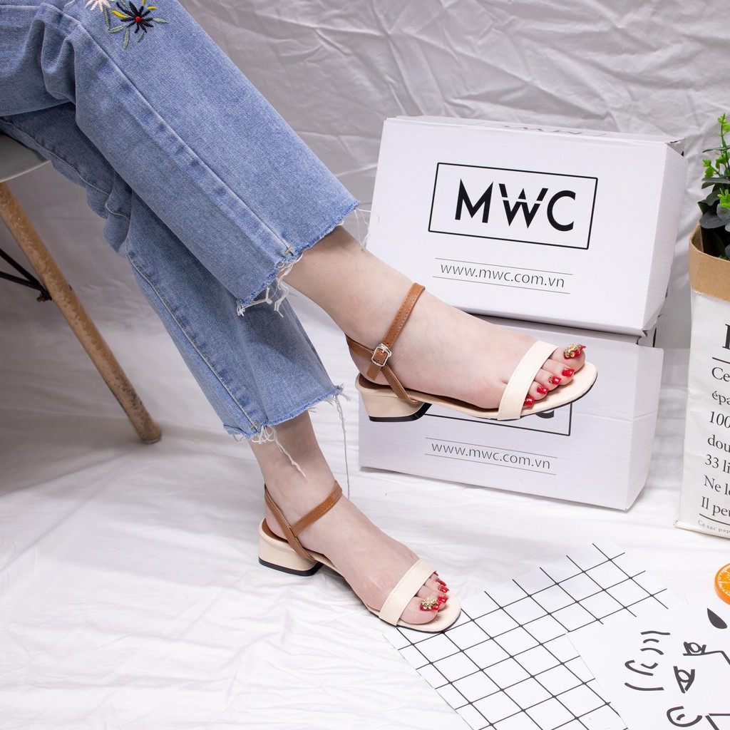 Giày Sandal Cao Gót MWC Đế Vuông 3CM Màu Nâu Kem Lạ Mắt NUCG-3873