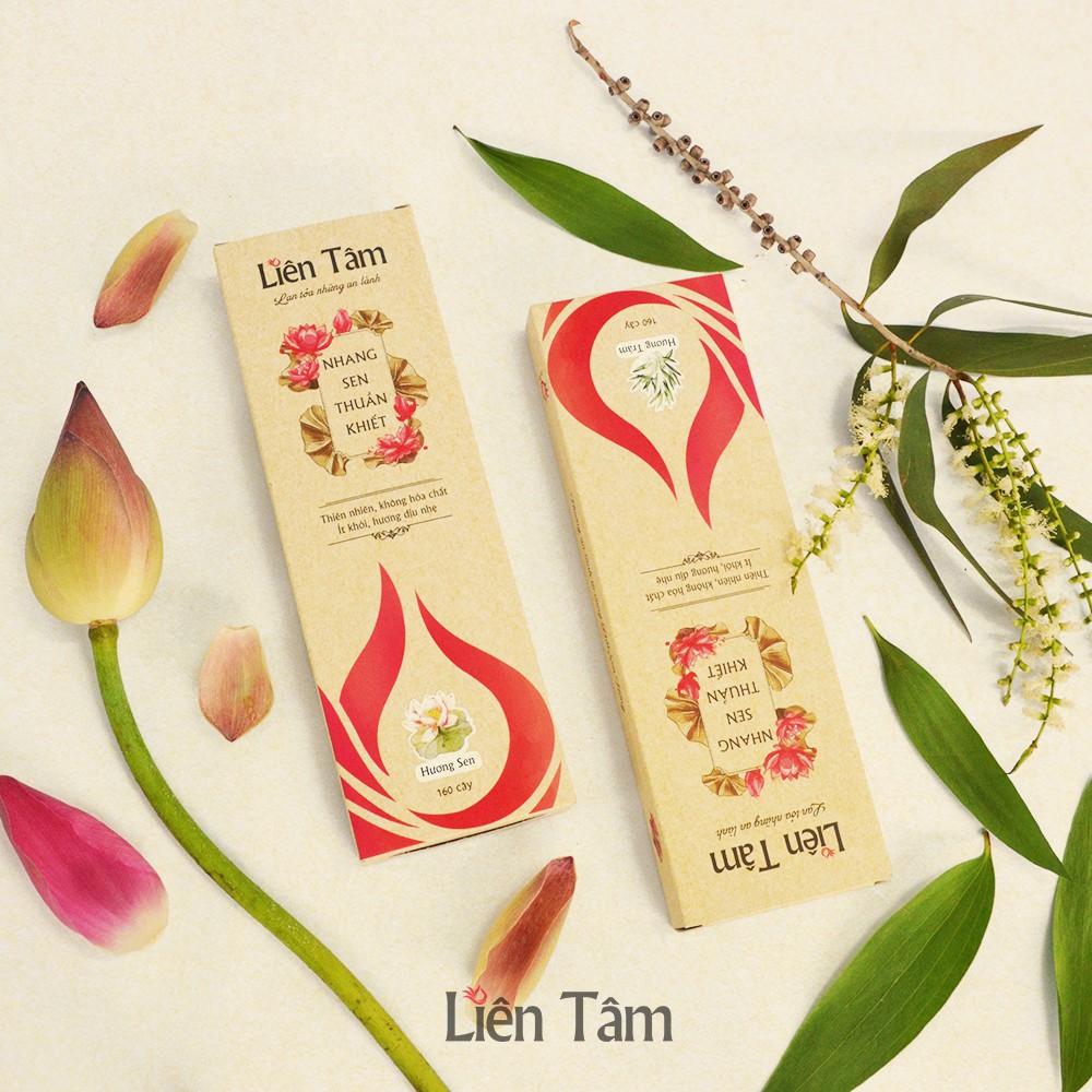 Nhang Sen Hương Tràm DIỆT KHUẨN Liên Tâm - 20.5cm - Hộp 160 cây - Nhang sạch 100% thiên nhiên