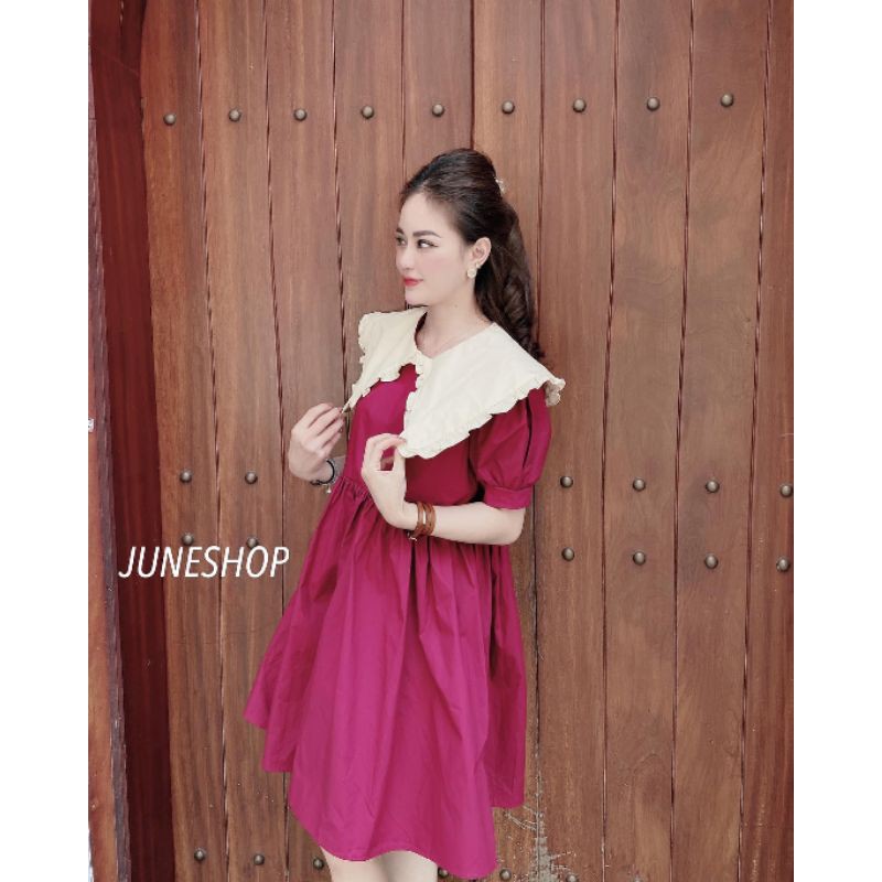 Váy đầm baby doll xòe rộng cổ tròn bèo hồng đi làm chơi dạo biển du lịch học,tiệc cưới,chụp kỷ yếu,mẹ bầu,sau sinh,nhà