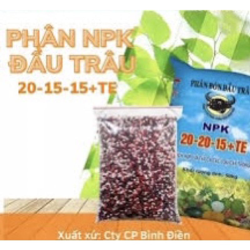Phân bón NPK 20-20-15 Đầu Trâu cho rau màu, hoa cảnh, hoa mai, hoa hồng gói 1kg chiết lẻ