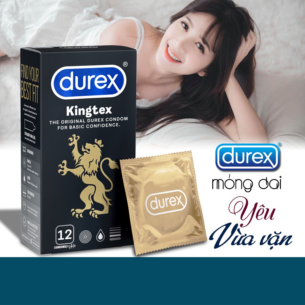 [Hàng Chính Hãng] Bao Cao Su Durex Kingtex Size 49 - 52mm - Hộp 12 cái, Bcs Ôm Sát Kéo Dài Thời Gian Yêu, Cảm Giác Thật