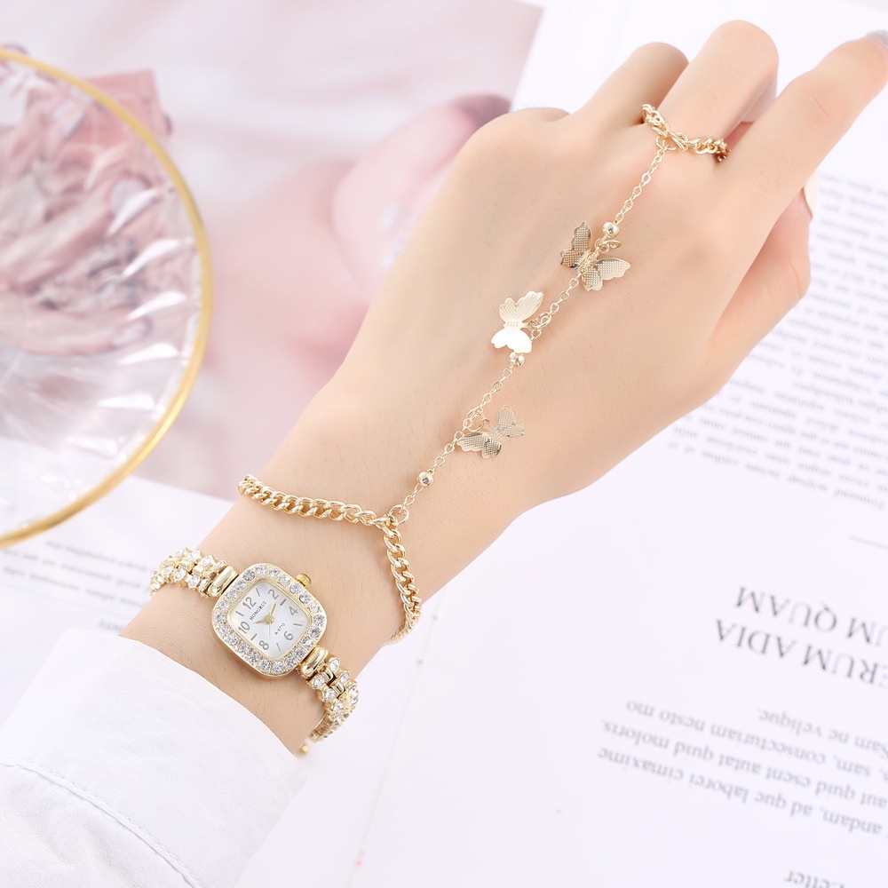 Vòng tay mạ vàng / bạc phối nhẫn mặt hình bướm sành điệu cho nữ