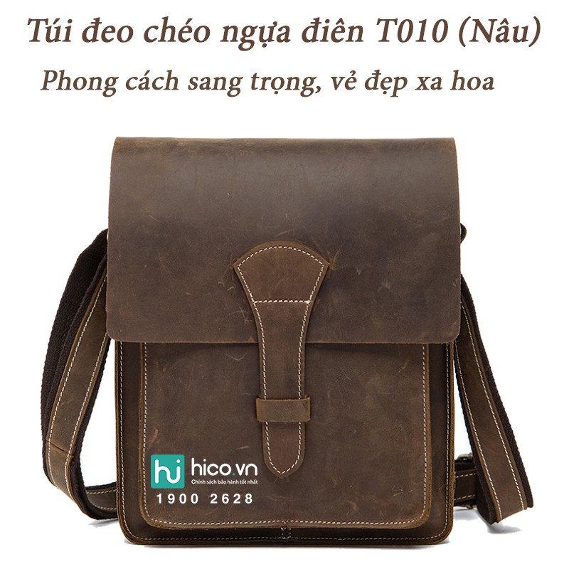 TÚI ĐEO CHÉO DA BÒ SÁP NGỰA ĐIÊN T010 - SIÊU PHẨM TÚI DA CAO CẤP + QUÀ TẶNG HẤP DẪN