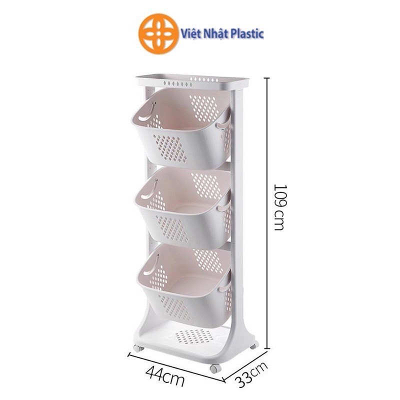 Kệ Đựng Đồ Đa Năng ⚡️SIÊU BỀN ⚡️ Nhựa Plastic, Kệ 3 Tầng Có Bánh Xe Hàng Việt Nhật