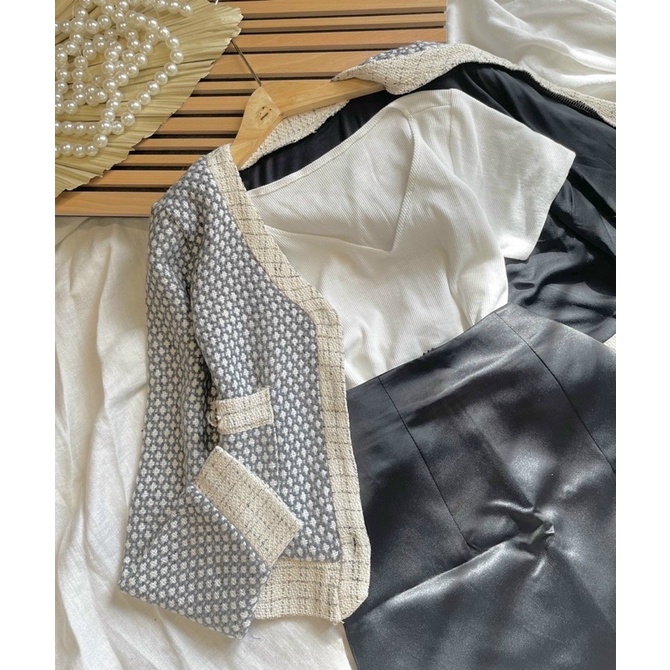 SET 3 MÓN : KHOÁC DẠ VIỀN + ÁO CỔ V + CHÂN VÁY | BigBuy360 - bigbuy360.vn