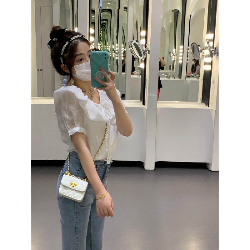 Đầm babydoll set váy Set Áo Sơ Mi Cổ Búp Bê Và Đầm Yếm Denim Xinh Xắn Cho Nữ