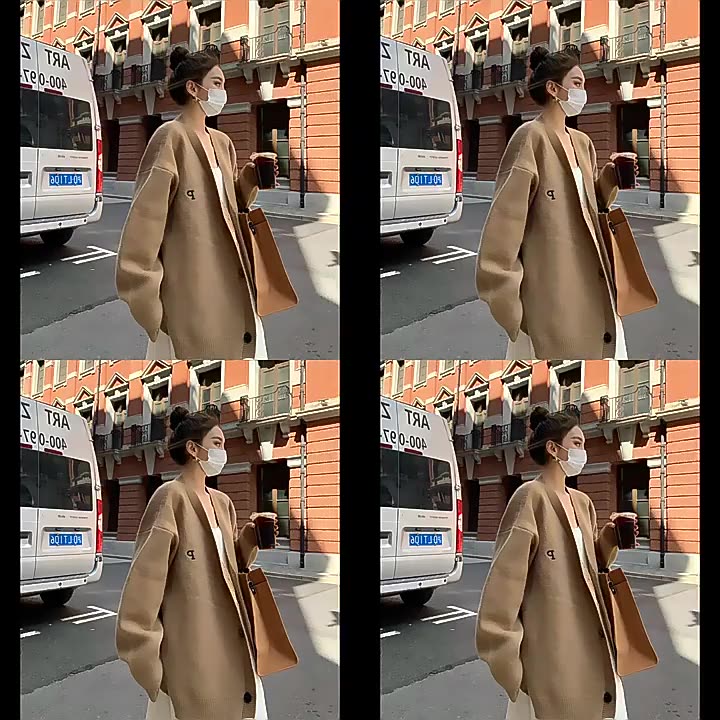 Áo khoác cardigan ZHELIHANGFEI tay dài dáng rộng cổ chữ V thời trang dành cho nữ | BigBuy360 - bigbuy360.vn