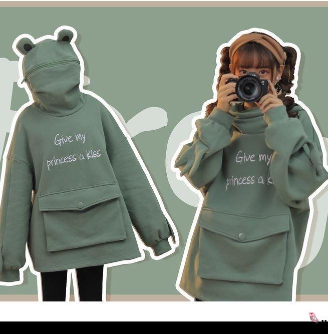 Áo Hoodie Dài Tay In Hình Chú Ếch Đáng Yêu Cho Nữ