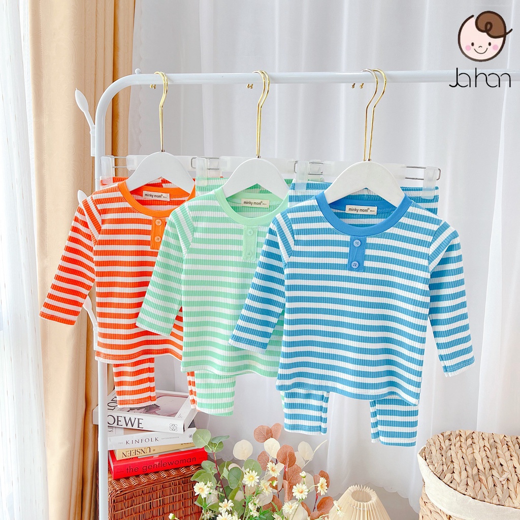 Bộ quần áo trẻ em dài tay Minky Mom Len Sọc cao cấp cho bé, chất thun lạnh mềm mịn thoáng mát size 6-19kg
