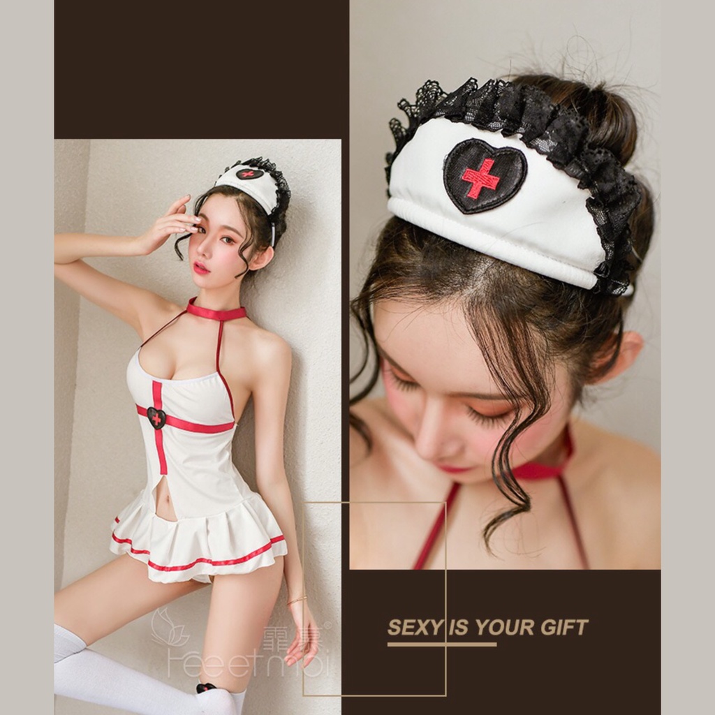 [Cao Cấp Bao Đẹp + Tất Đùi] Đầm Ngủ Váy Ngủ Cosplay Cô Y Tá Siêu Xinh Dễ Thương Quyến Rũ Sexy Gợi Cảm Mainia Shop