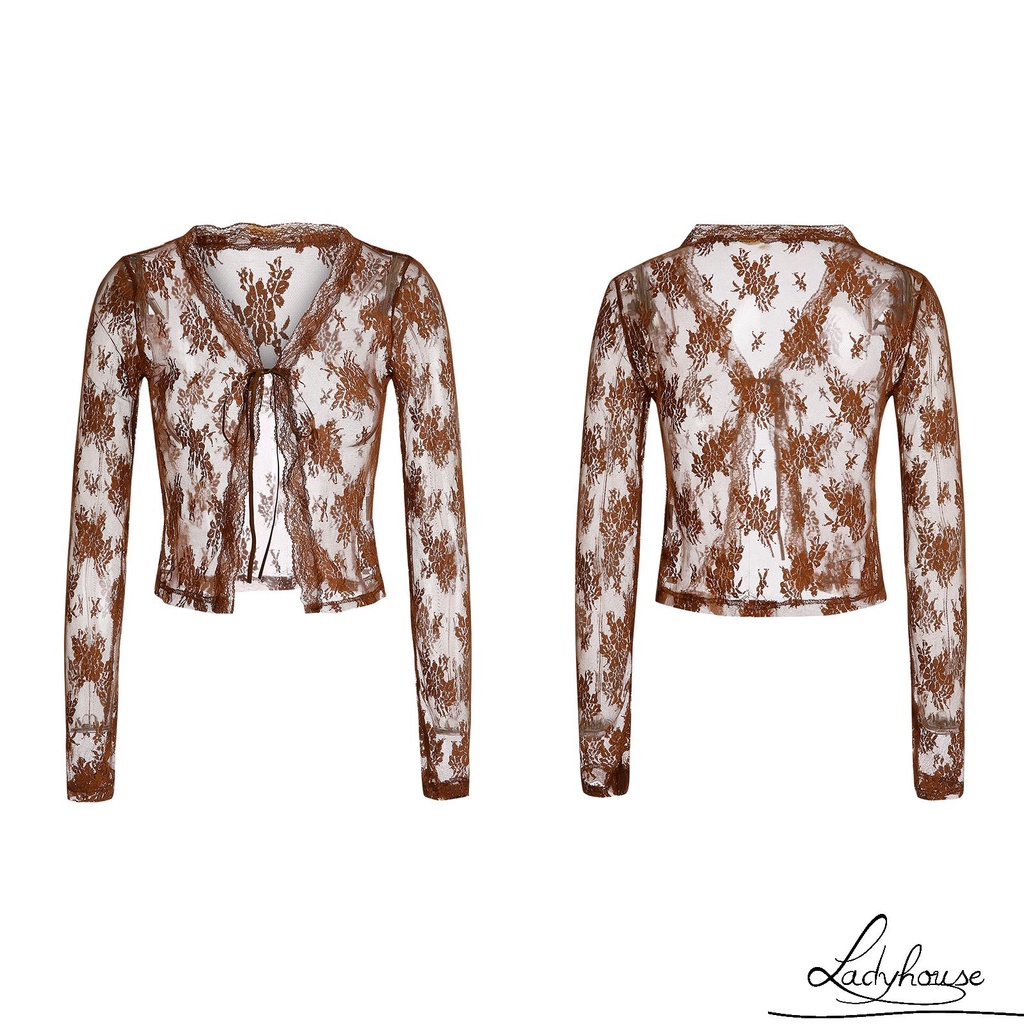 Áo khoác cardigan ren hoa xuyên thấu gợi cảm cho nữ