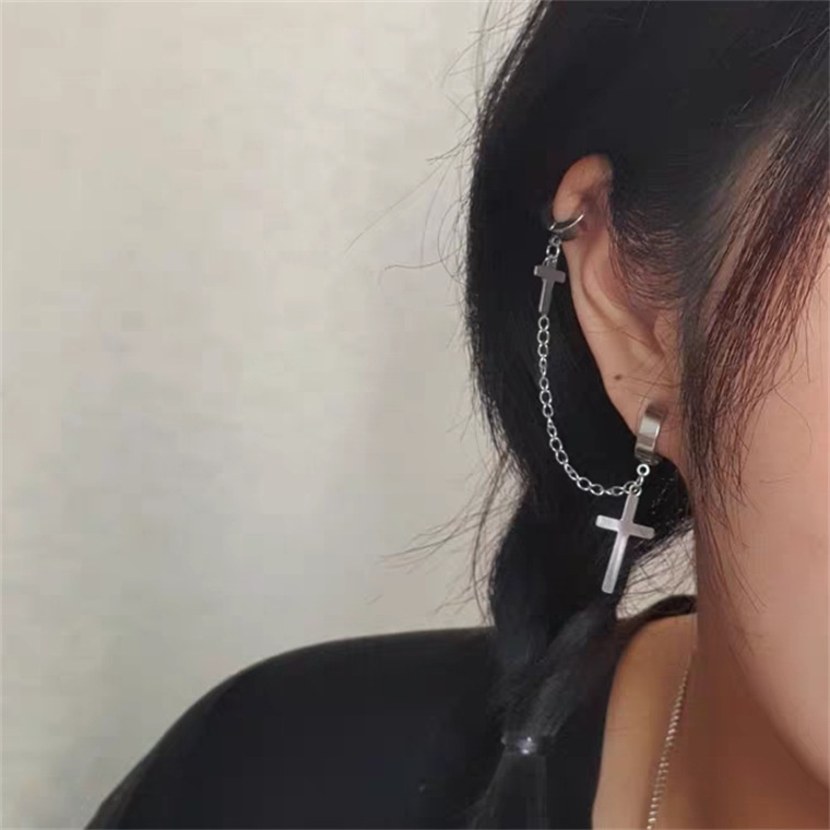 Khuyên Tai Dạng Kẹp Hình Thánh Giá Bằng Thép Không Gỉ Nhiều Màu Sắc Phong Cách Punk Hiphop Gothic Rock Dành Cho Nam Và Nữ Dự Tiệc