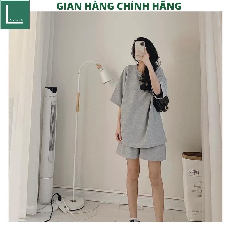 Bộ thể thao nữ trơn 2 mầu xám đen chất cottong mềm mịn form rộng unisex -LAMASS