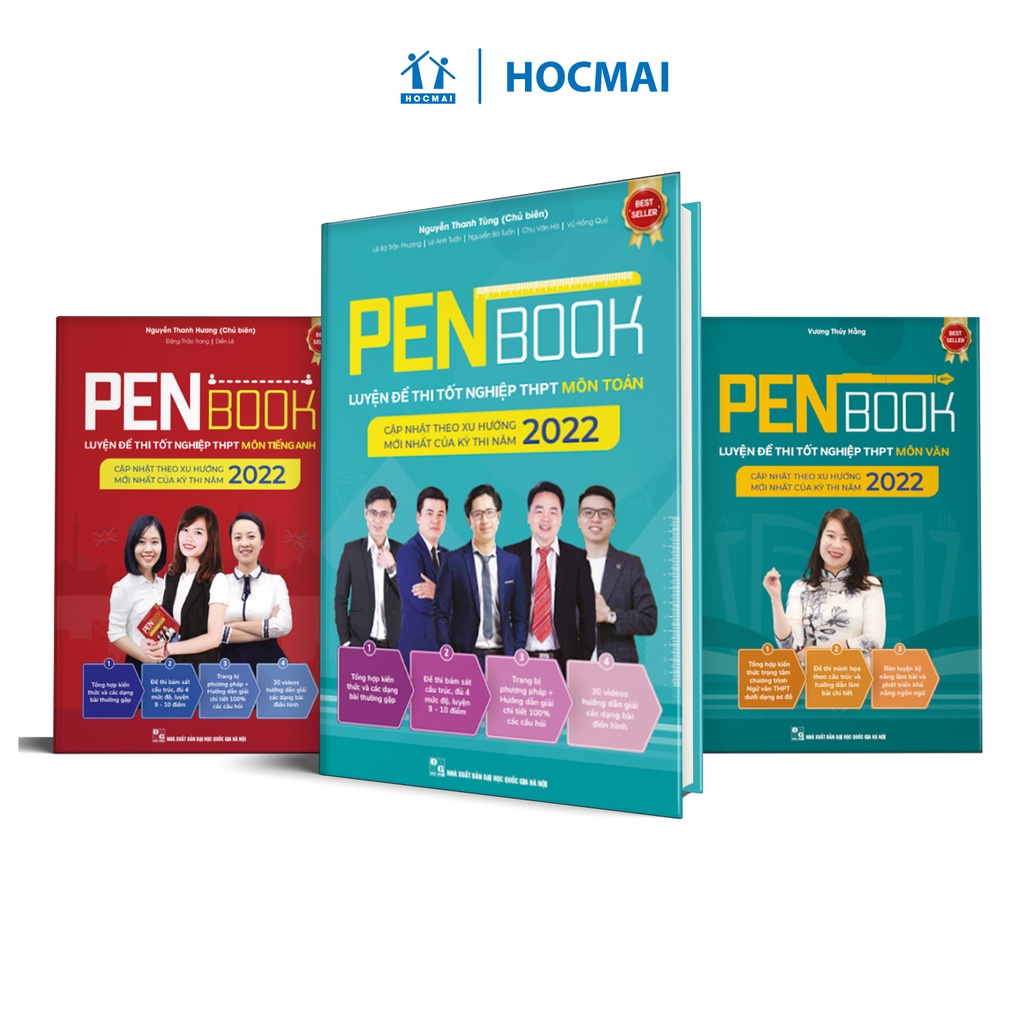 Sách - Combo khối D - PENBOOK Luyện đề thi Tốt nghiệp THPT 2022 - Bộ 3 môn Ngữ văn, Toán, Tiếng Anh