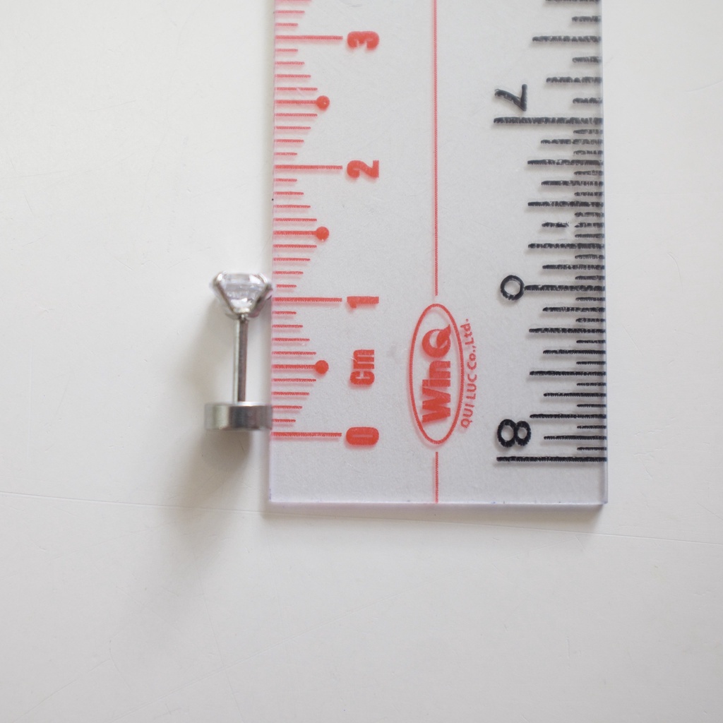 [1 Chiếc] Khuyên Tai Titan Đá Trắng Tròn Zircon Unisex Màu Bạc Đuôi Bi Không Gỉ Sét Không Ngứa Bông Tai Julies Box 66