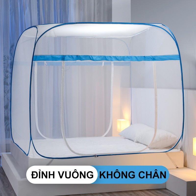 Màn chụp đỉnh vuông không chân viền, Mùng chụp tự bung gấp gọn chống muỗi hiệu quả