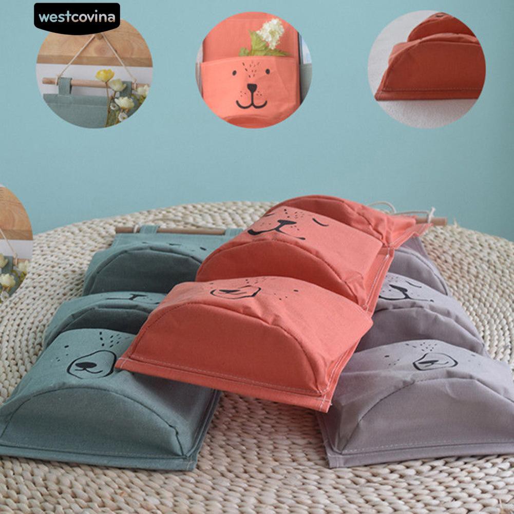 Túi vải 3 ngăn treo tường đựng vật dụng tiện lợi hoạt tiết đáng yêu bền bỉ