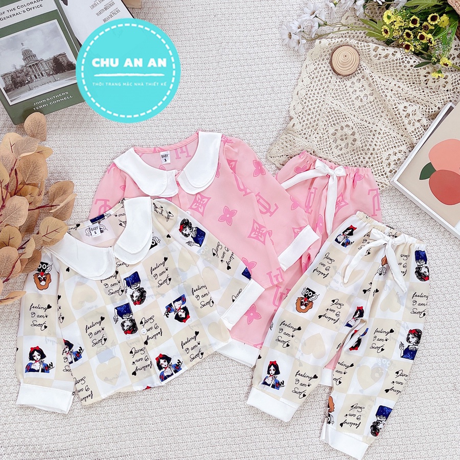 [ 6-17kg ] Bộ Đồ Ngủ Pijama Bé Gái - Set Quần Áo Trẻ Em Mặc Nhà Lụa Cao Cấp Nhiều Màu Dài Tay Họa Tiết Dễ Thương